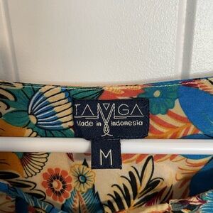 Women's Tropical Print Blouse - Blue and Cream